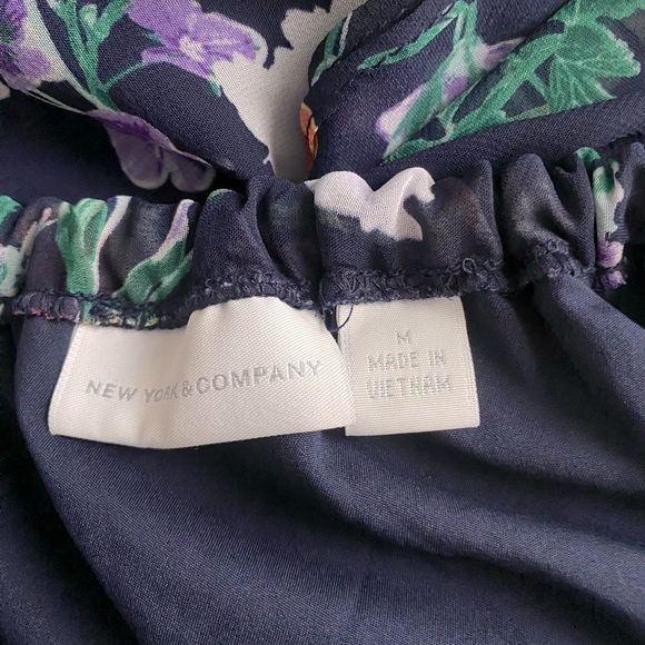 New York &Co Navy Floral Off-Shoulder Ruffled Summer Flowy Fairy Maxi Dress Sz M - Picture 13 of 14